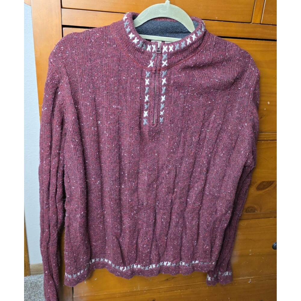 Woolrich Wool Blend Floral Sweater Size Large 1/4 Zip Burgandy Cottagecore